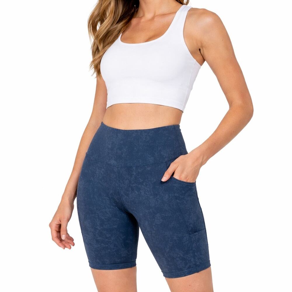 Tuff Athletics Bike Shorts Womens XS Blue Moon High Rise Pocket NWT